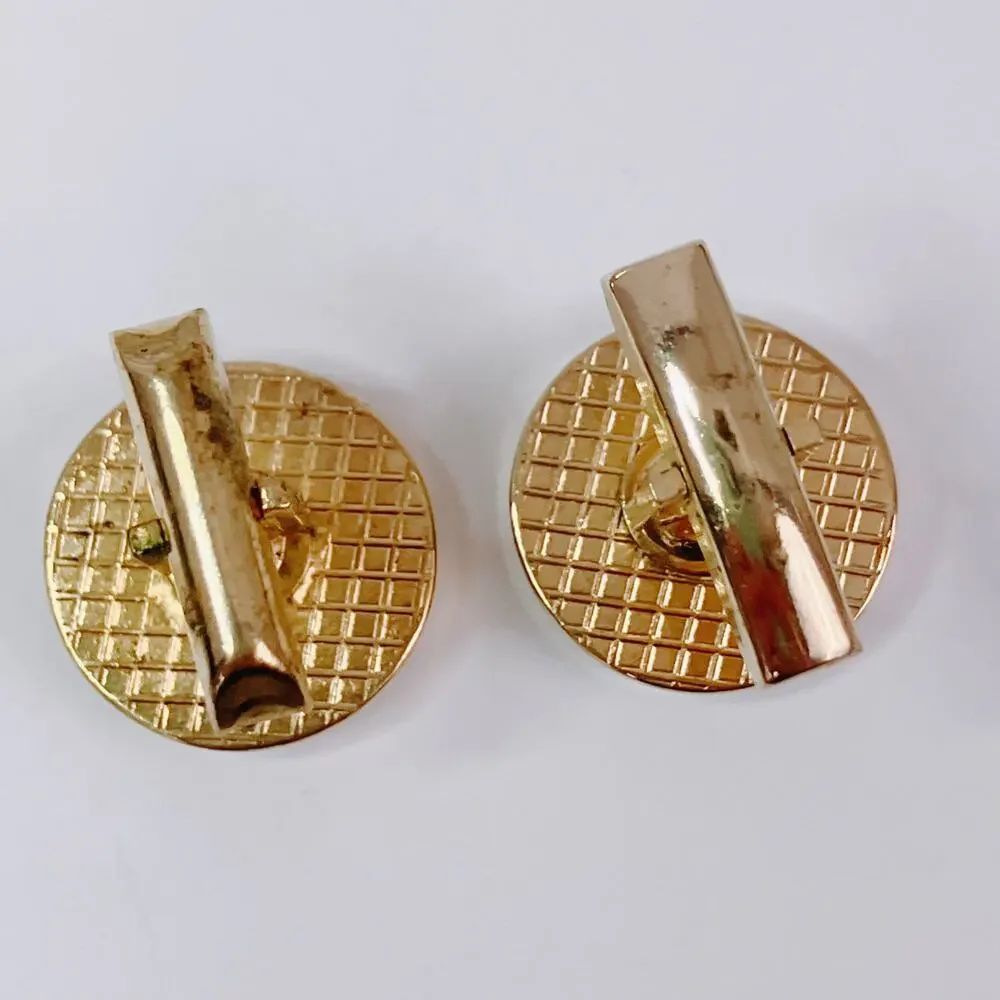 Vintage Modernist Geometric Cufflinks Mother Of Pearl Gold Tone 1960s 1970s